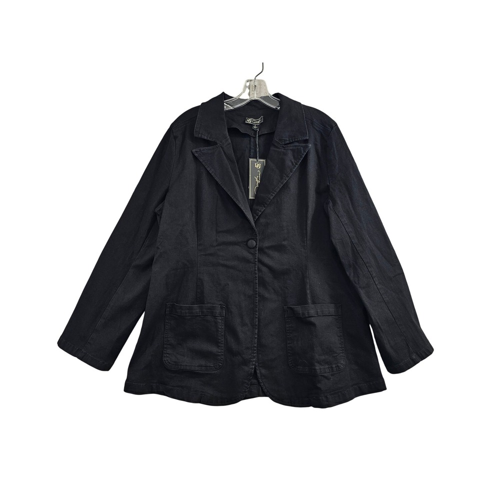DG2 Diane Gilman Blazer Women Large Black NEW Stretch Cotton Blend Jacket NEW